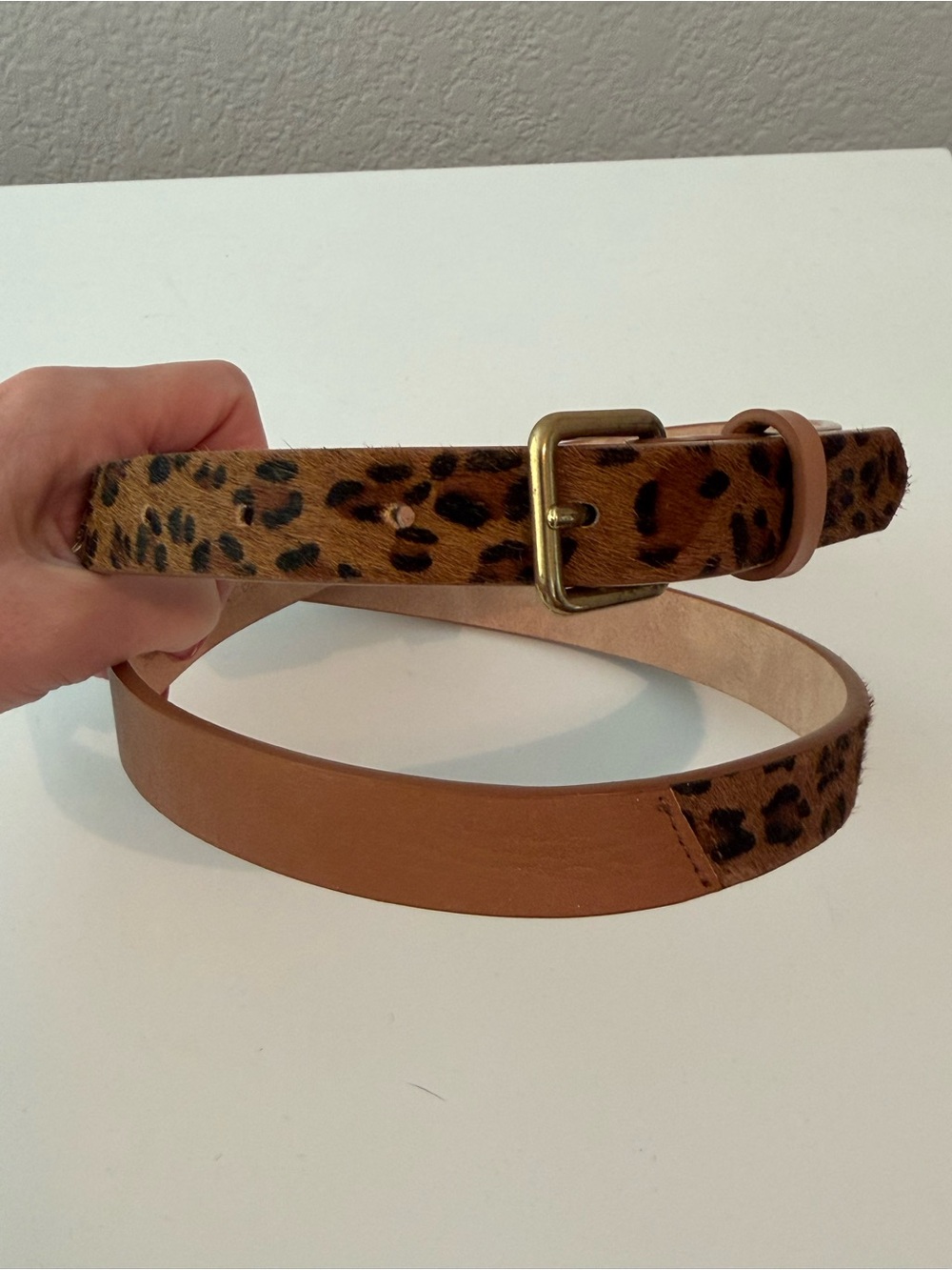 LOFT Leopard Print and Tan Leather Belt